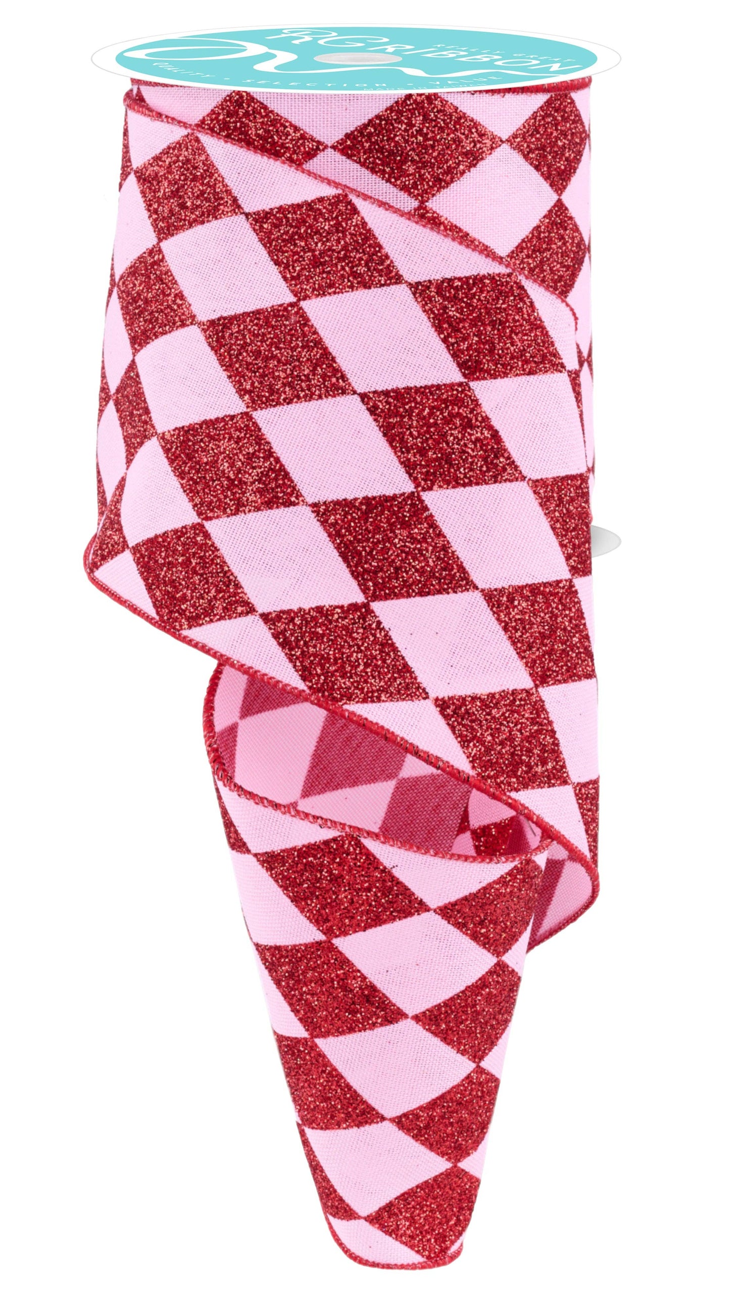 Deluxe 4" red & pink harlequin wired ribbon in vibrant pink and red. Sold by the Meter