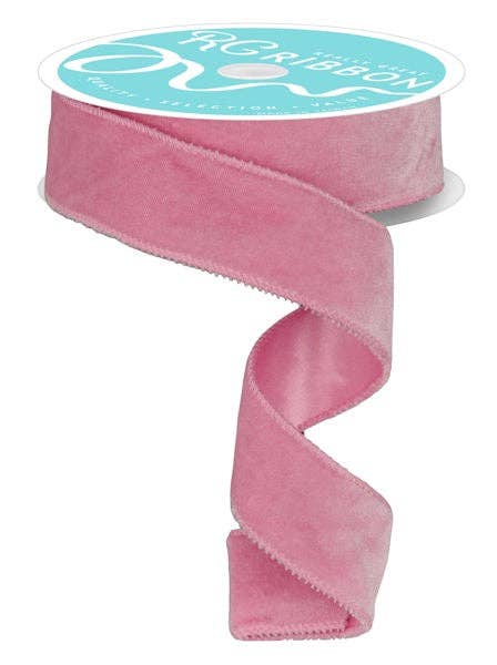 Premium USA imported wired ribbon. Deluxe 1.5" wide ribbon, Light Pink Velvet with Satin Backing. Sold by the Meter