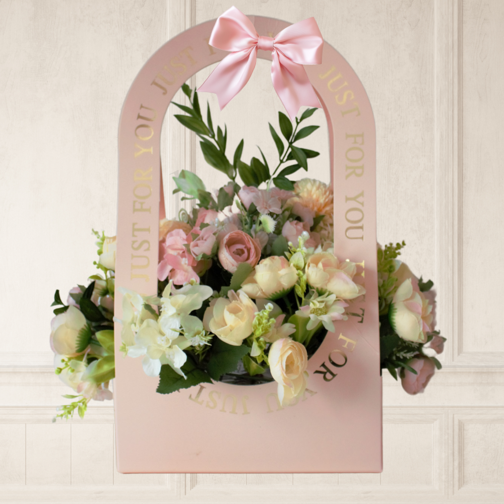 Flower Carrier bouquet brimming full of pastel silk flowers