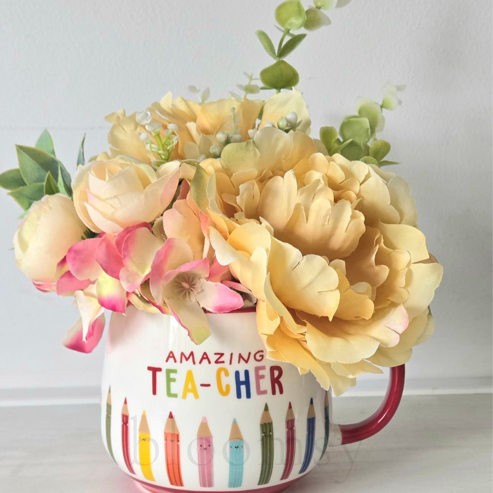 Amazing Teacher gift - Silk flower / mug arrangement