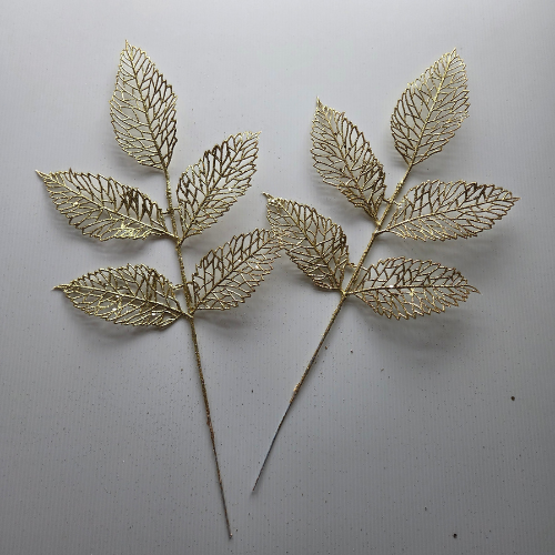 Glitter skeleton leaf stem, pack of 2 stems. In gold, champagne or silver