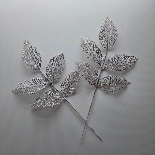 Glitter skeleton leaf stem, pack of 2 stems. In gold, champagne or silver