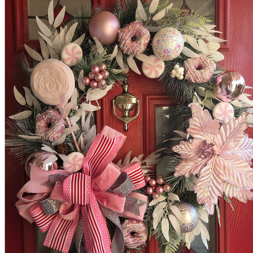 Large deluxe Pink Candy Christmas Door / Wall Wreath, pink Candy Cane style