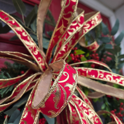 Large deluxe Red & Gold Christmas Door with premium luxury hand tied bow