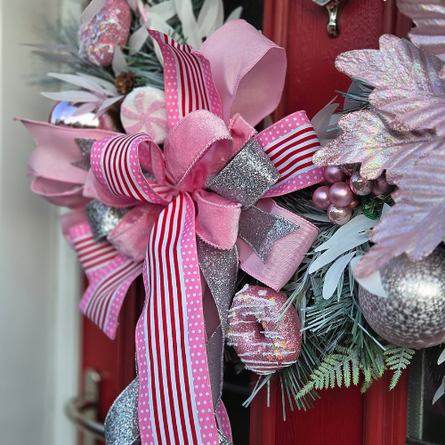 Large deluxe Pink Candy Christmas Door / Wall Wreath, pink Candy Cane style