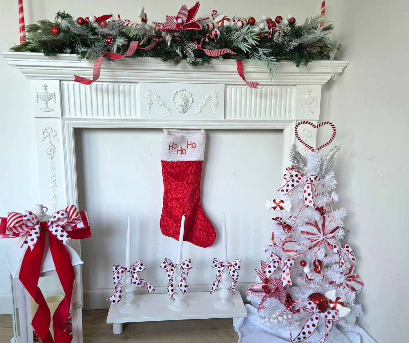 Large deluxe Red & White Candy Cane Bespoke Christmas garland, xmas swag, Christmas garland stairs, fireplace, door, table garland, snowy pine, Xmas decor