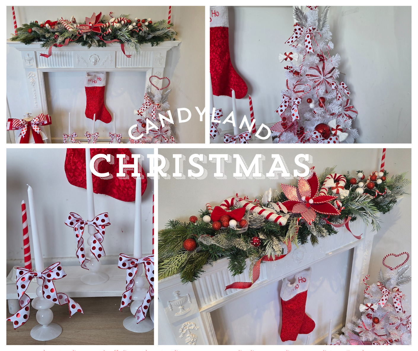 Large handmade designer bow, lantern bow, wreath bow, red & white with stripes & polka dot patterns