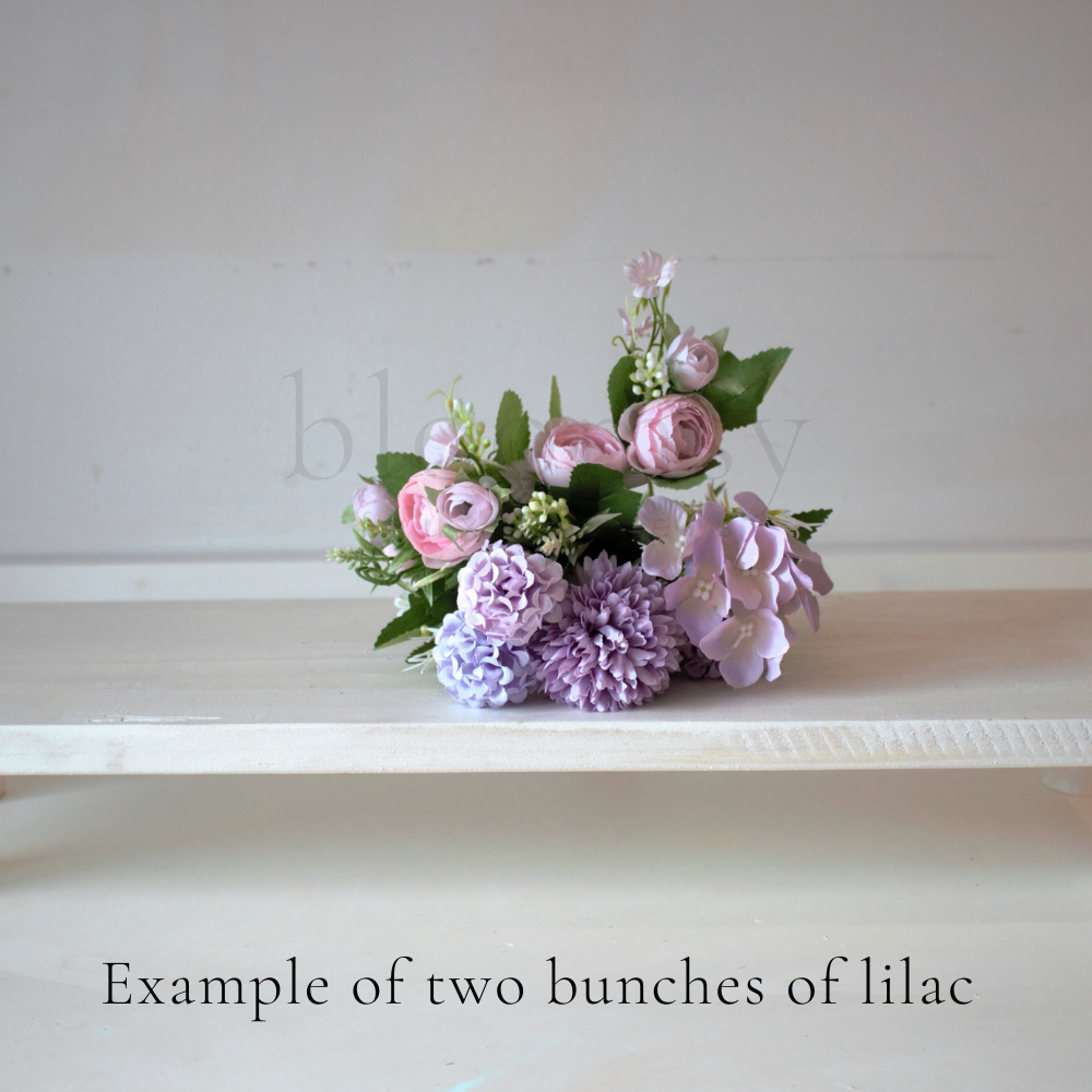 The Lilac Bloomsy Box - Mixed bunch of lilac silk flowers with foliage