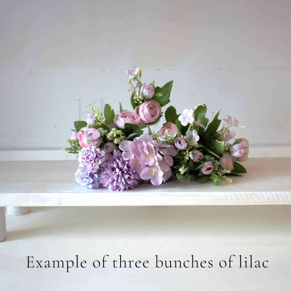 The Lilac Bloomsy Box - Mixed bunch of lilac silk flowers with foliage