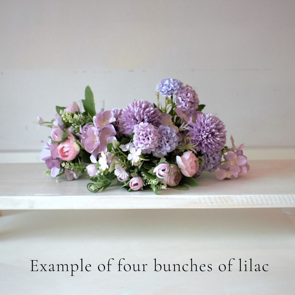 The Lilac Bloomsy Box - Mixed bunch of lilac silk flowers with foliage