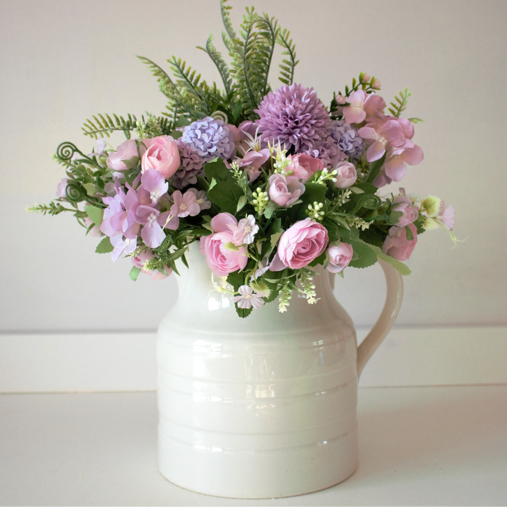 The Lilac Bloomsy Box - Mixed bunch of lilac silk flowers with foliage