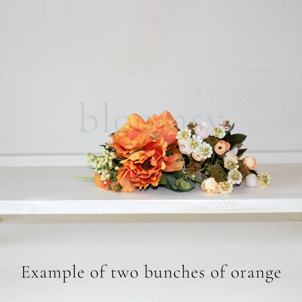 The Orange Bloomsy Box - Mixed bunch of orange silk flowers with foliage