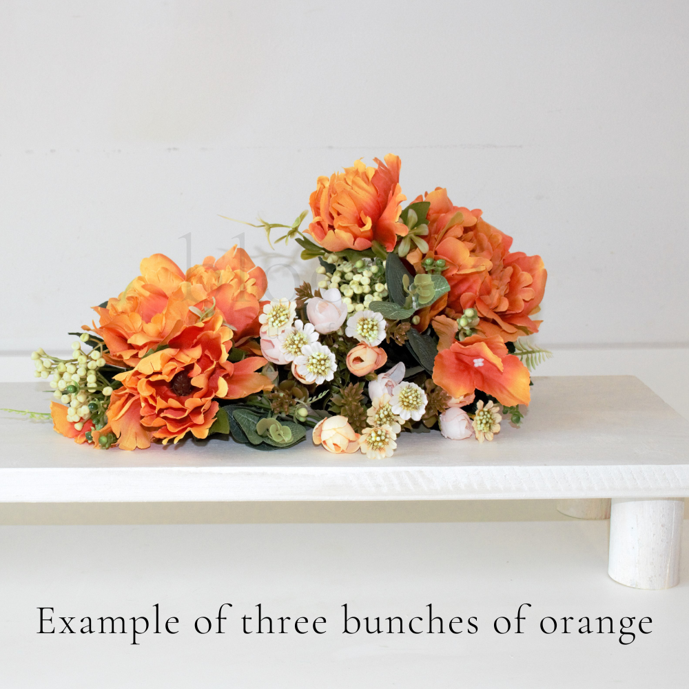 The Orange Bloomsy Box - Mixed bunch of orange silk flowers with foliage