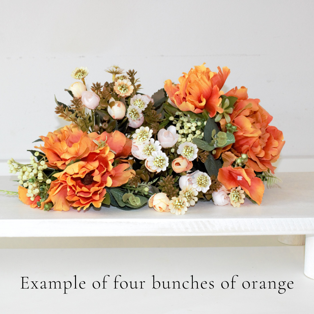 The Orange Bloomsy Box - Mixed bunch of orange silk flowers with foliage