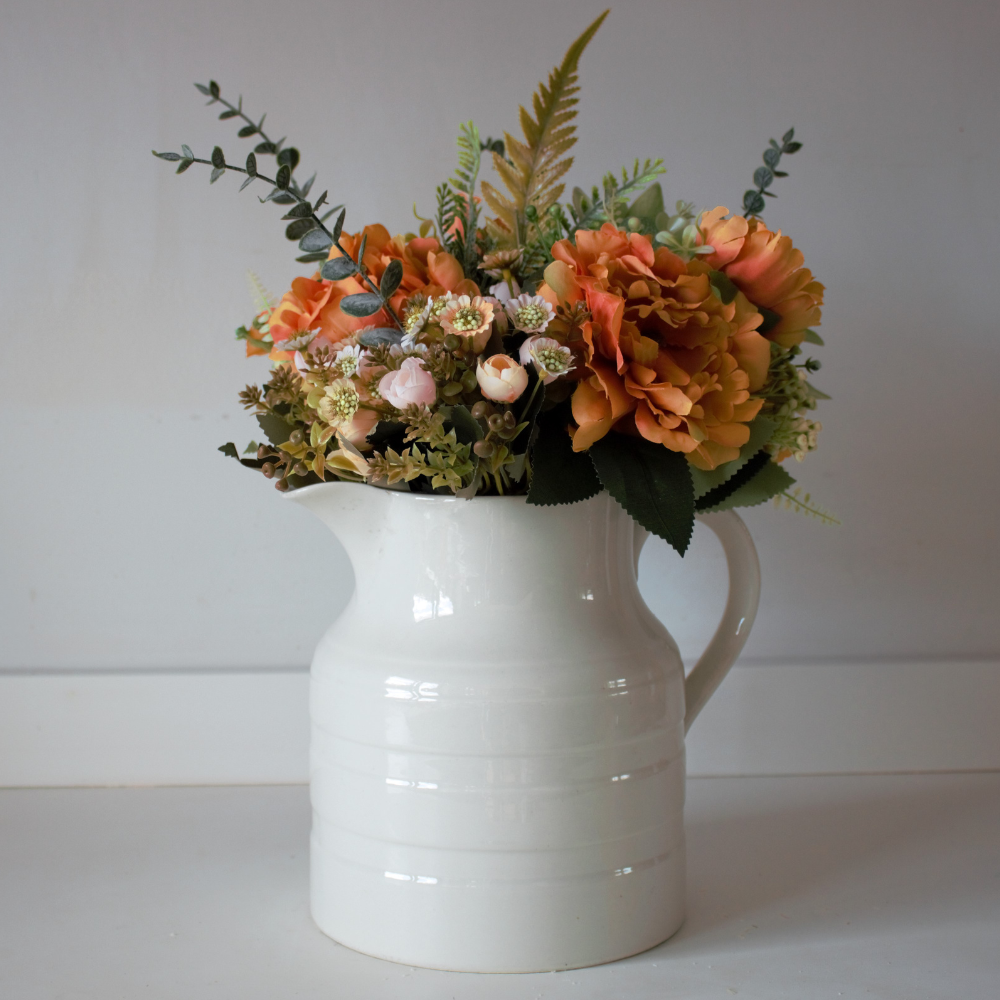 The Orange Bloomsy Box - Mixed bunch of orange silk flowers with foliage