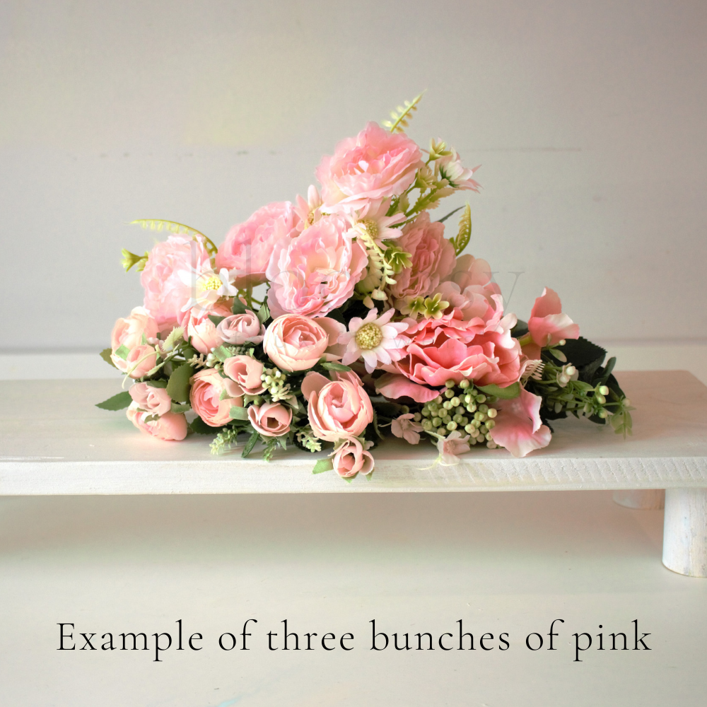 The Pink Bloomsy Box - Mixed bunch of pink silk flowers with foliage