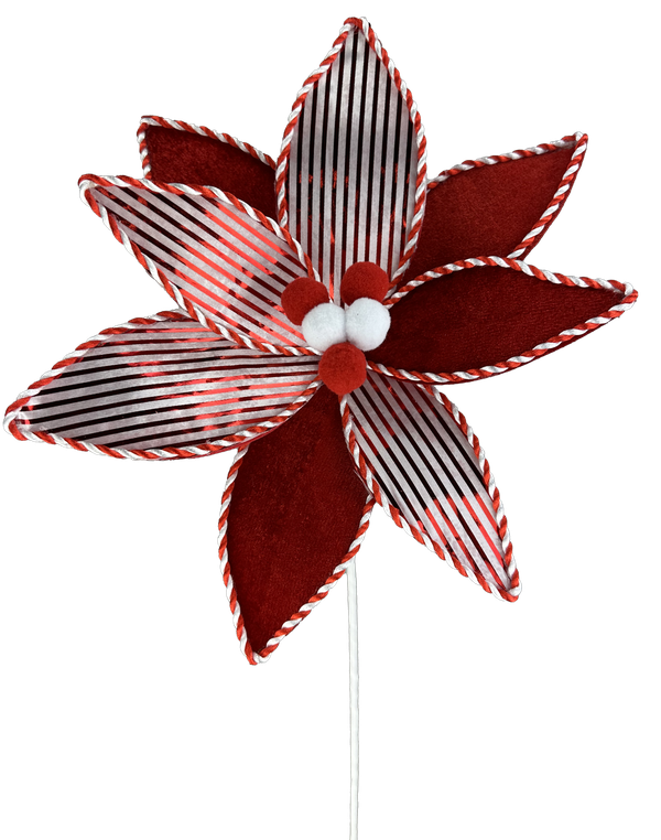 22" by 10" Red and White Peppermint Bell Pionsettia Stem 86028RDWT