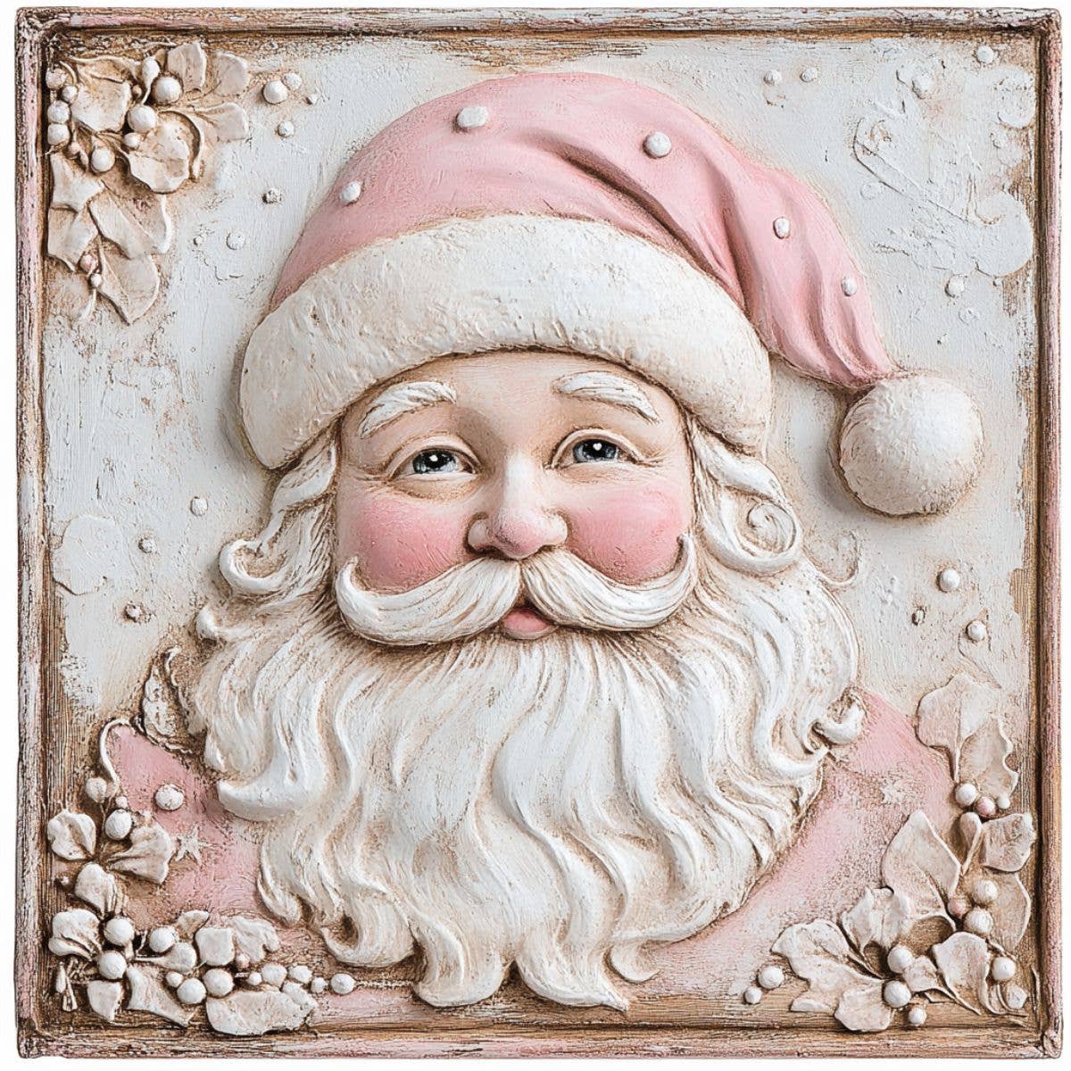USA imported 10" X 10" Pastel Pink Santa Sign