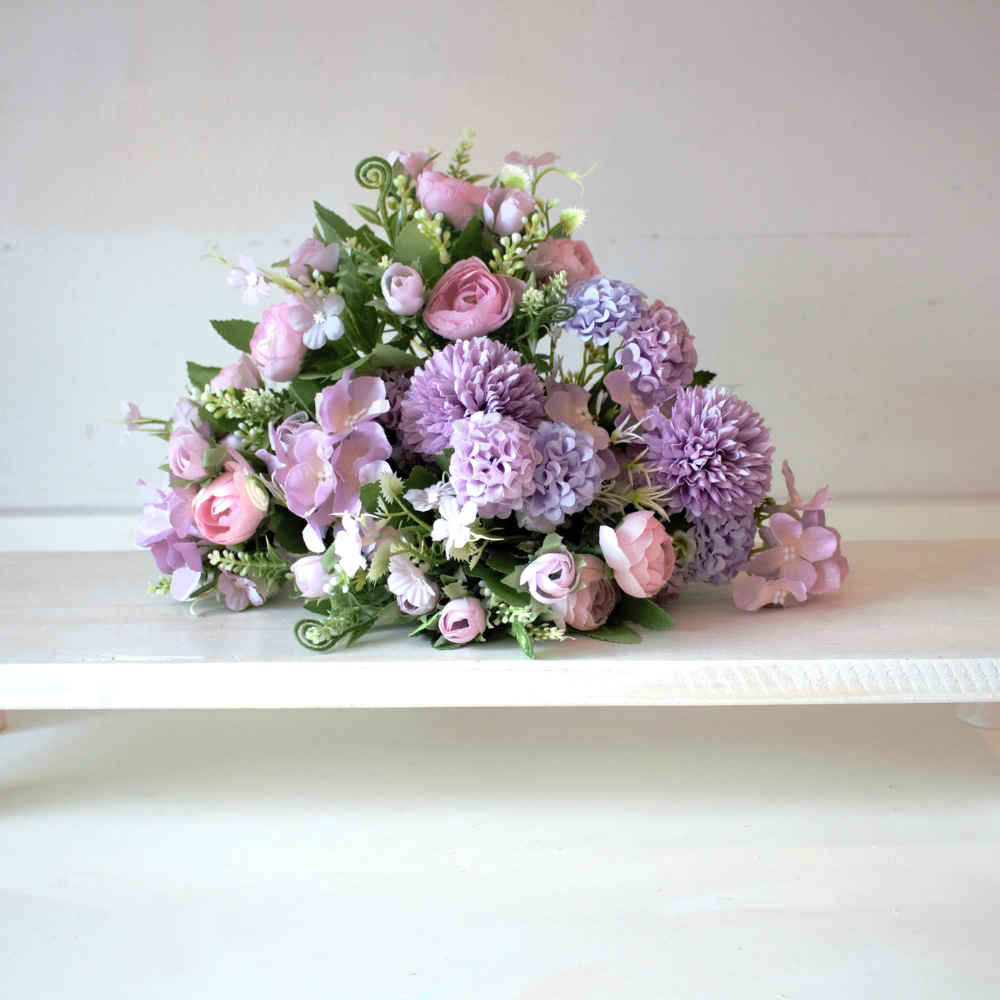 The Lilac Bloomsy Box - Mixed bunch of lilac silk flowers with foliage