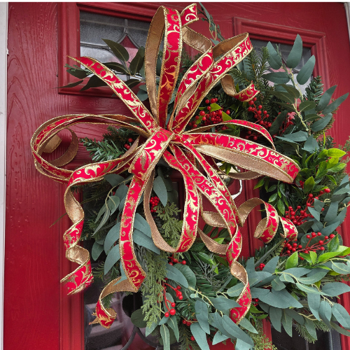 luxury hand tied bow on wreath