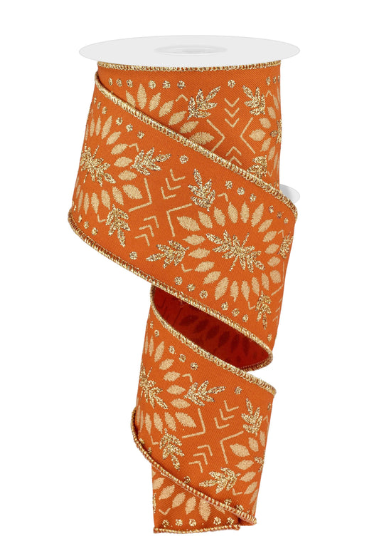 USA imported wired ribbon, 2.5" with geometric Deco Diamonds design in Autumn and Gold colours;Sold by the meter