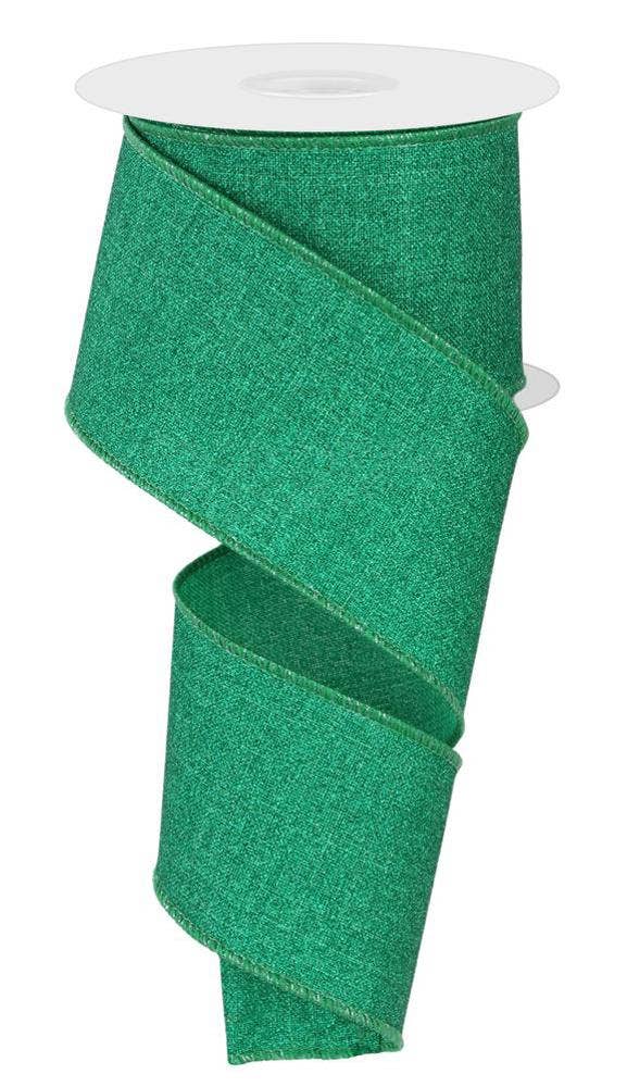 USA imported wired ribbon, 2.5" wide, fine glitter on Royal ribbon in a vibrant Jade colour.  Sold by the meter.