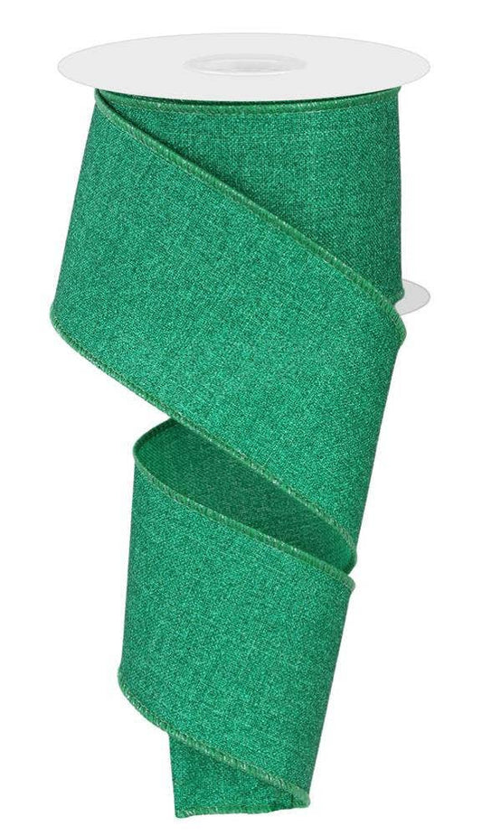 USA imported wired ribbon, 2.5" wide, fine glitter on Royal ribbon in a vibrant Jade colour.  Sold by the meter.