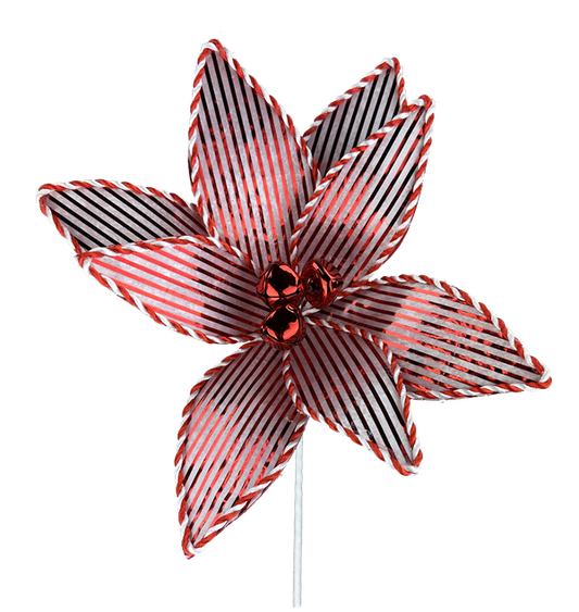 22" by 10" Red and White Peppermint Pionsettia Stem 86027RDWT