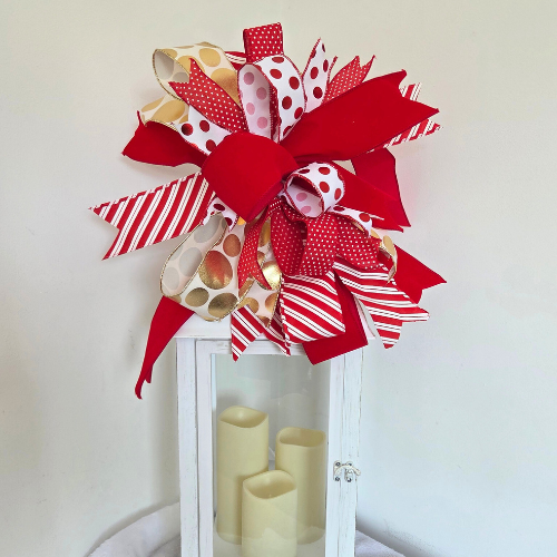 Large handmade designer bow, red & white candy cane inspired bow
