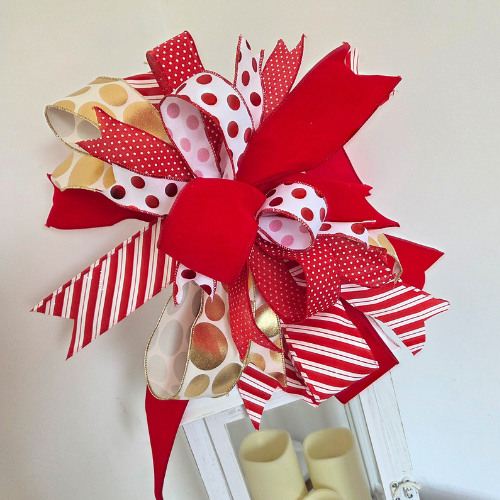 Large handmade designer bow, red & white candy cane inspired bow