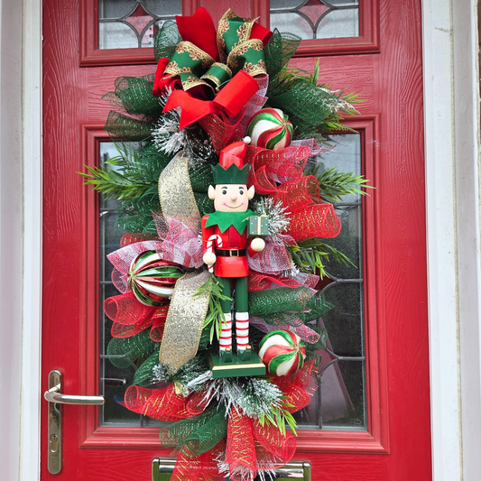 Large deluxe door swag, Red, White and Green Nutcracker theme , luxury Christmas decor