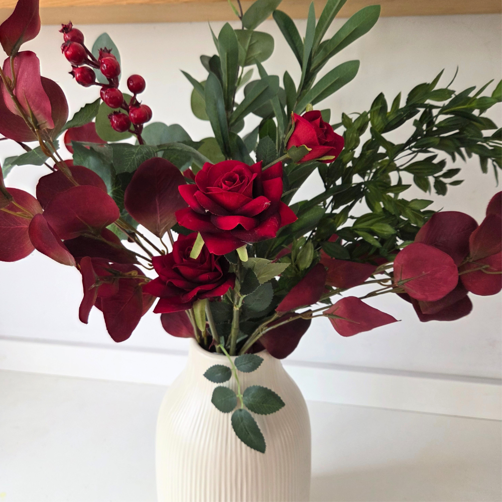 Realistic Christmas foliage, flowers & berries boquet.  Luxury Christmas decor