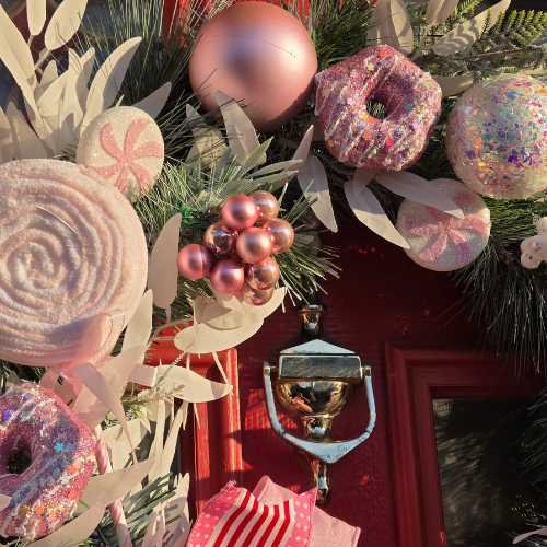 Large deluxe Pink Candy Christmas Door / Wall Wreath, pink Candy Cane style