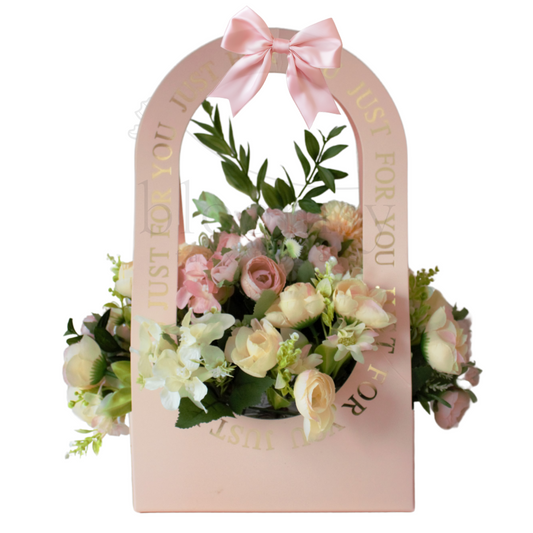 Flower Carrier bouquet brimming full of pastel silk flowers