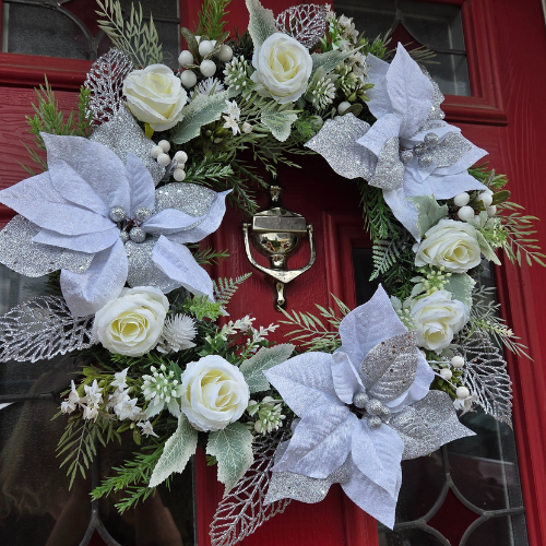 Medium Silver & White Christmas Door and Wall Wreath