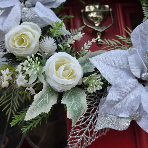 Medium Silver & White Christmas Door and Wall Wreath