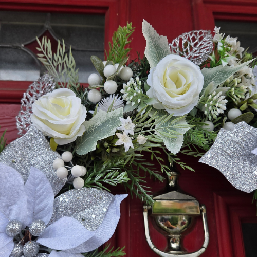 Medium Silver & White Christmas Door and Wall Wreath
