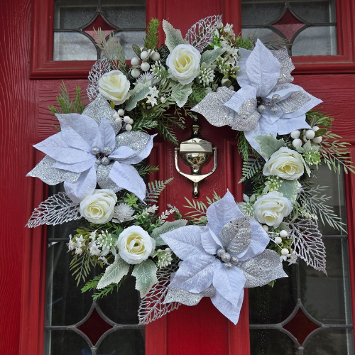 Medium Silver & White Christmas Door and Wall Wreath