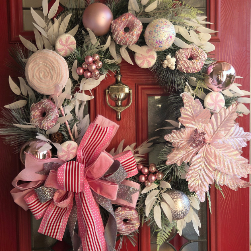 Large deluxe Pink Candy Christmas Door / Wall Wreath, pink Candy Cane style