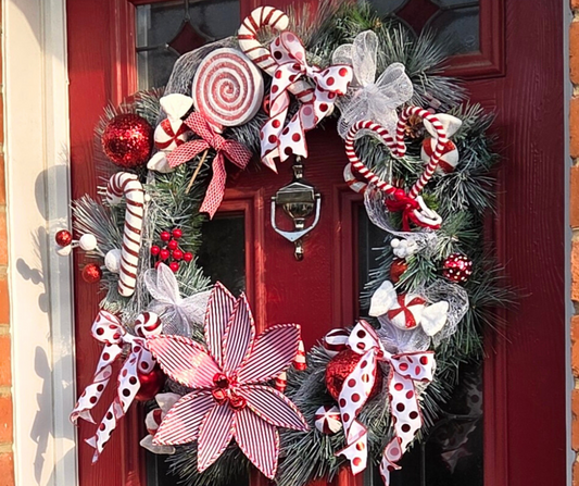 Large deluxe Red & White Candy Cane Christmas Door / Wall Wreath, luxury Christmas decor
