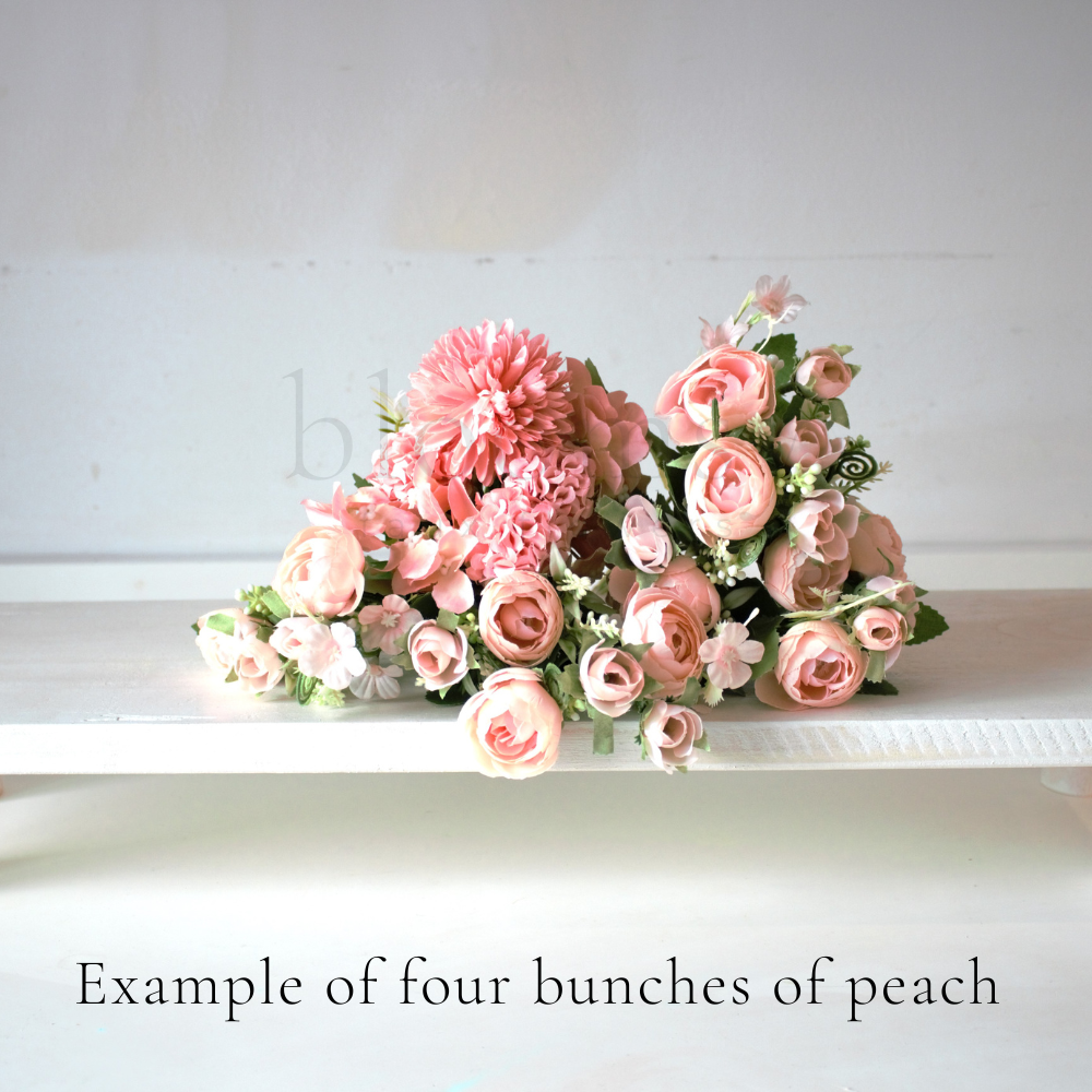 The Peach Bloomsy Box  - Mixed bunch of peach silk flowers with foliage