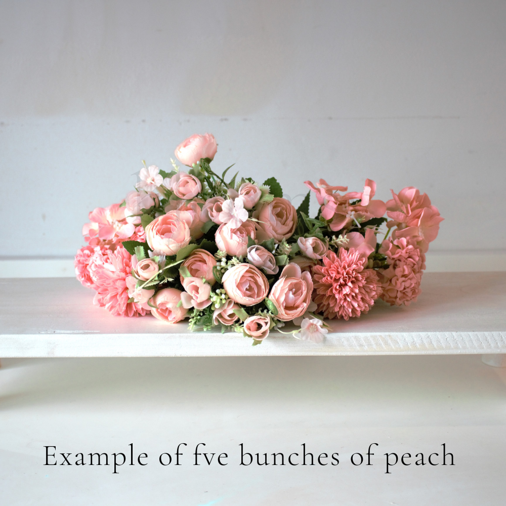The Peach Bloomsy Box  - Mixed bunch of peach silk flowers with foliage