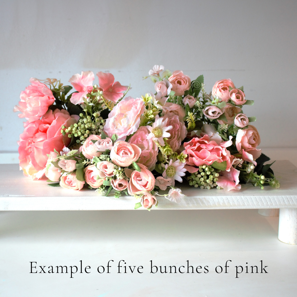 The Pink Bloomsy Box - Mixed bunch of pink silk flowers with foliage