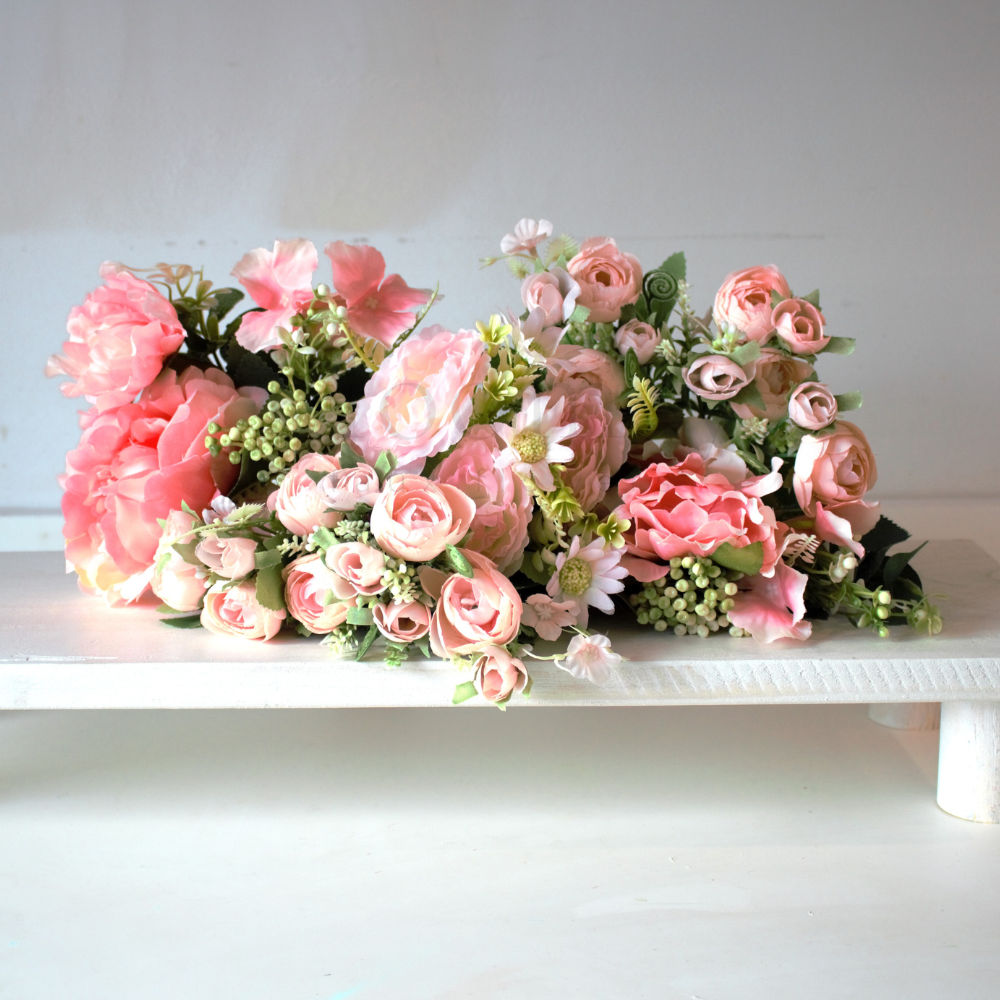 The Pink Bloomsy Box - Mixed bunch of pink silk flowers with foliage