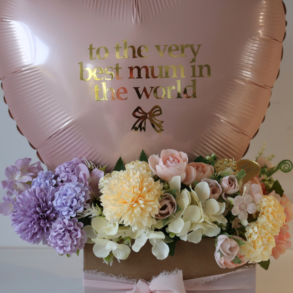 The Spring Pastel's Bloomsy Box - Mixed bunch of pink, lilac, yellow, peach silk flowers with foliage