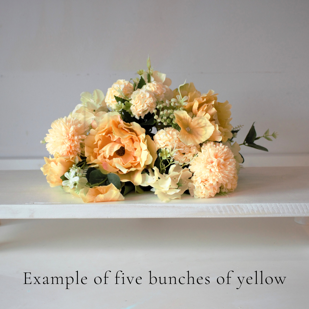 The Yellow Bloomsy Box- Mixed bunch of yellow silk flowers with foliage