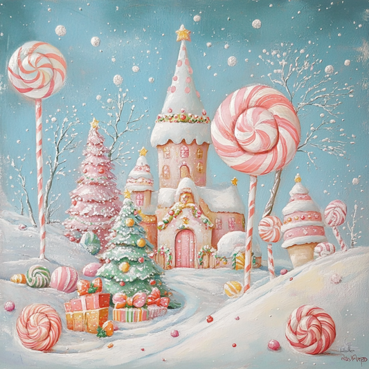 USA imported 10" x 10" Candyland Christmas Village Metal Sign