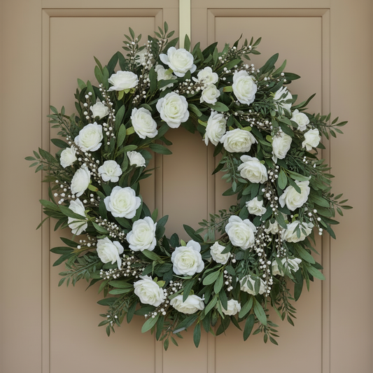 Chosen white rose wreath with fewer roses