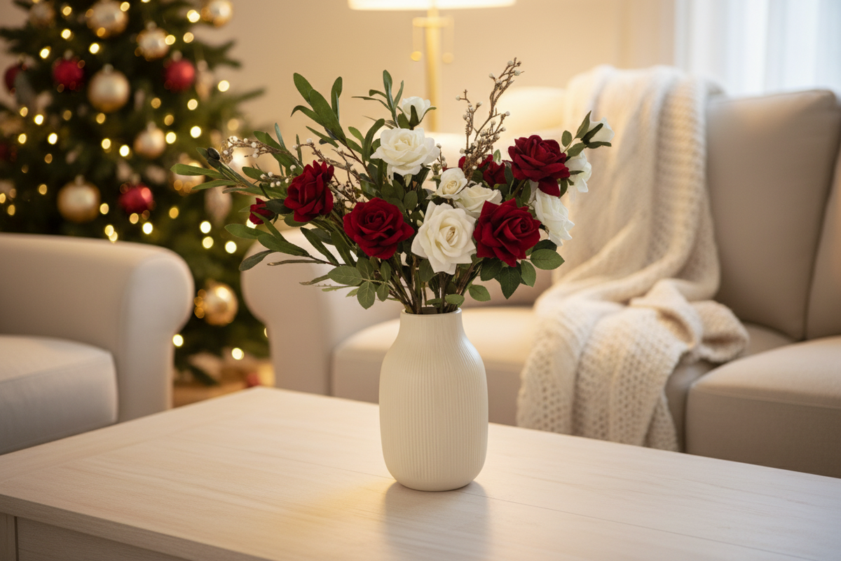 Classic Christmas arrangement in a cosy living room