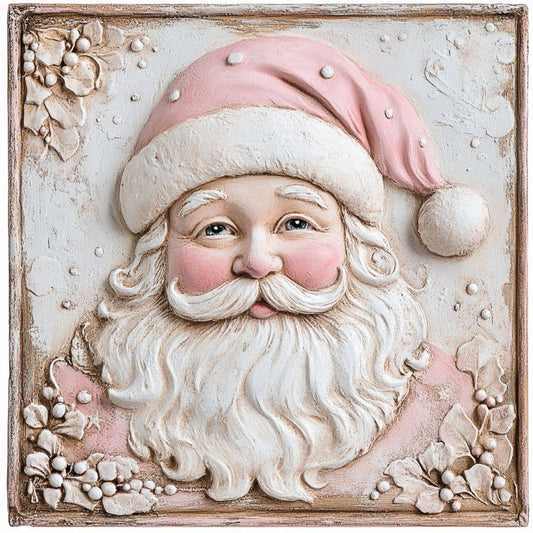 USA imported 10" X 10" Pastel Pink Santa Sign
